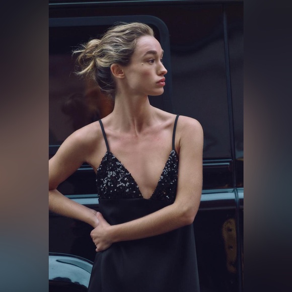 Zara Black Sequin and Satin Dress - Picture 4 of 12
